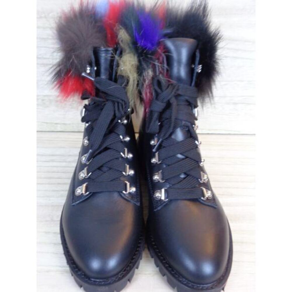 Rebecca Minkoff‎ Jaylin Black Leather Boot With Rainbow Fur Womens Size 6.5 - Picture 2 of 8